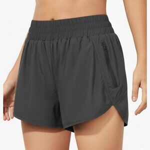 High Waisted Running Shorts Mesh Liner Quick Dry Athletic Gym Track Workout LEAD